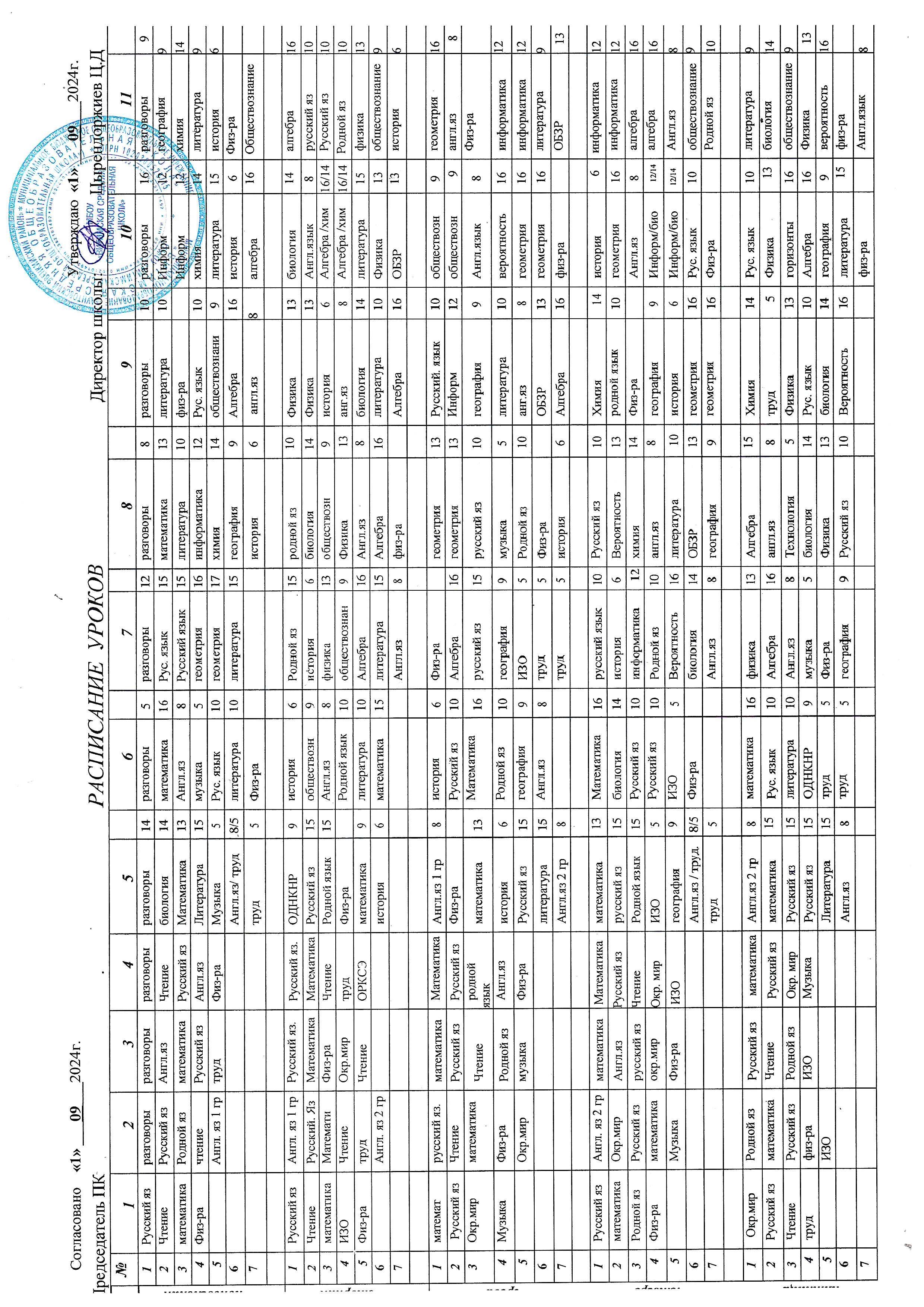 Расписание на 2024-2025 учебный год